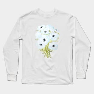 blue anemone flowers bouquet watercolor painting Long Sleeve T-Shirt